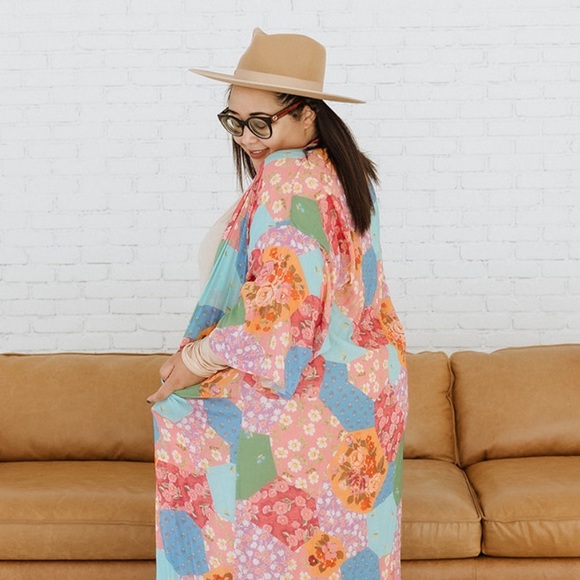 Spell Floral Multicolor Freda Patchwork Kimono Robe in Lolly - Picture 2 of 12